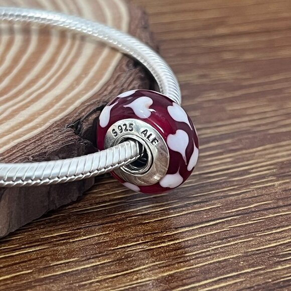 Murano Glass Red love Pink Hearts Bead Charm - Picture 2 of 6